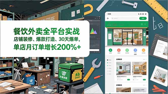 餐饮外卖全平台实战,店铺装修、爆款打造、30天爆单,手把手教学,单店月订单增长200%+-摇钱树