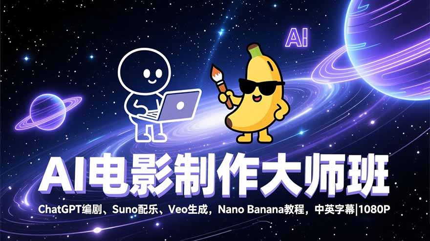 AI电影制作大师班:ChatGPT编剧、Suno配乐、Veo生成,Nano Banana教程,中英字幕|1080P-喜上心头项目超市