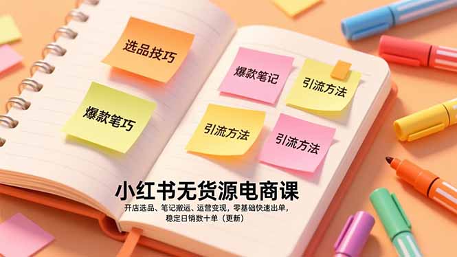 小红书无货源电商课，开店选品、笔记搬运、运营变现，零基础快速出单，稳定日销数十单(更新-37网创