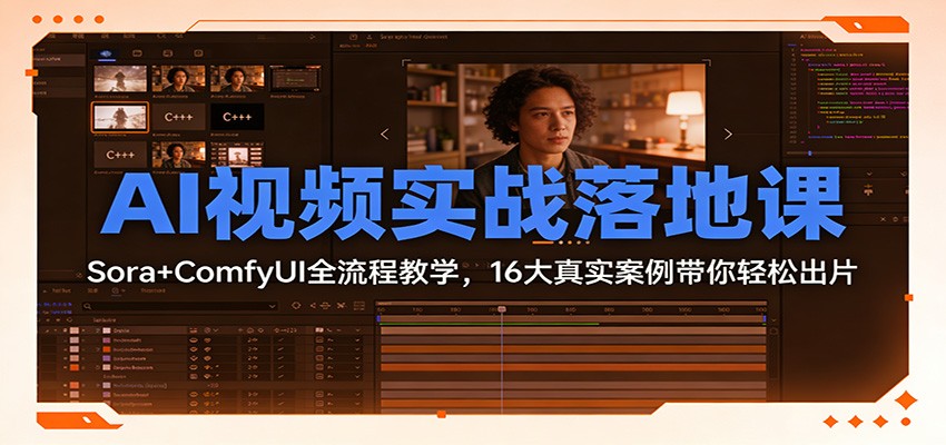 AI视频实战落地课：Sora+ComfyUI全流程教学，16大真实案例带你轻松出片-摇钱树