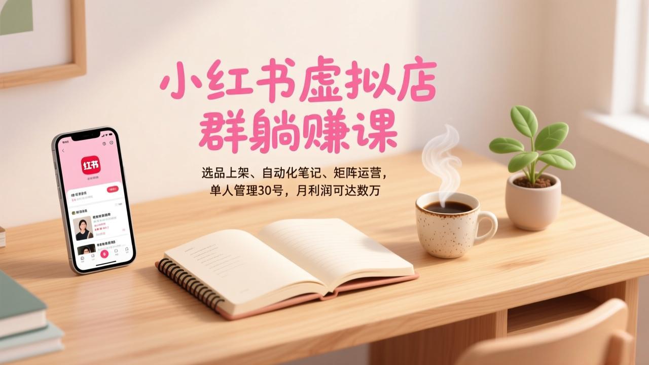 小红书虚拟店群躺赚课，选品上架、自动化笔记、矩阵运营，单人管理30号，月利润可达数万-摇钱树
