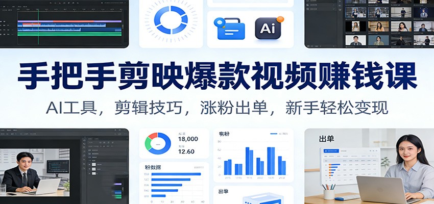 手把手剪映爆款视频赚钱课：AI工具，剪辑技巧，涨粉出单，新手轻松变现-摇钱树