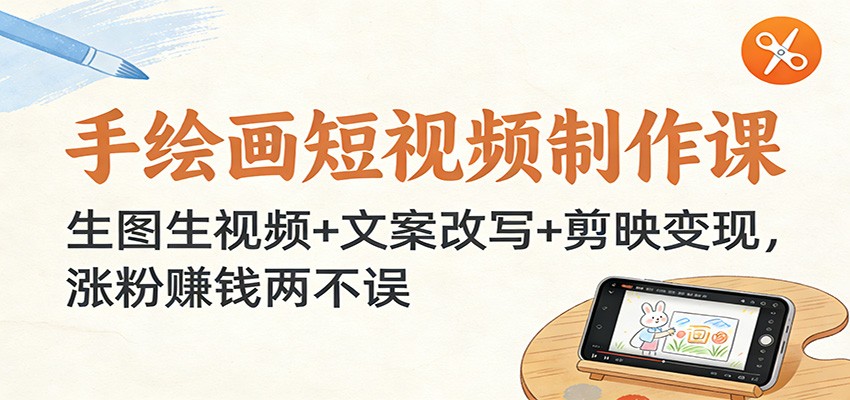 手绘画短视频制作课：生图生视频+文案改写+剪映变现，涨粉赚钱两不误-宇众网创