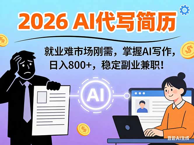 AI代写简历,超暴利,用万能模板月入1-3万实战教程,2026年市场刚需!-摇钱树