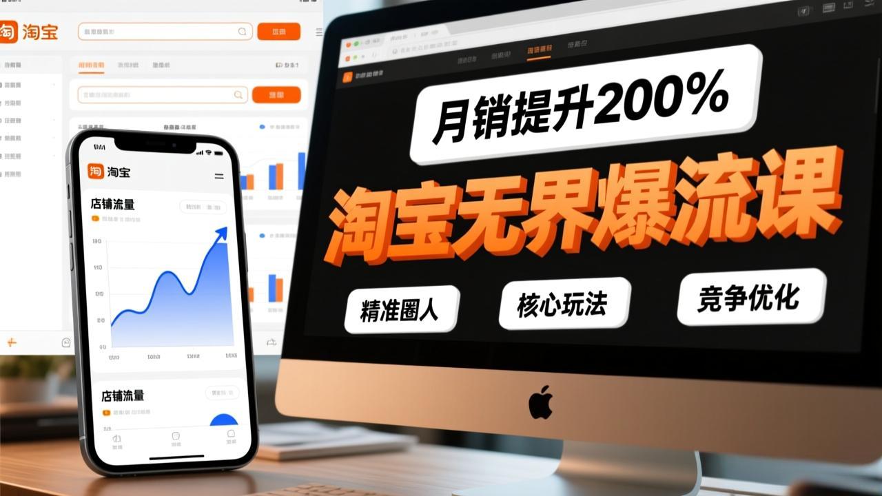 淘宝无界爆流课，精准圈人、核心玩法、竞争优化，快速引爆店铺流量，月销提升200%-日入300副业网