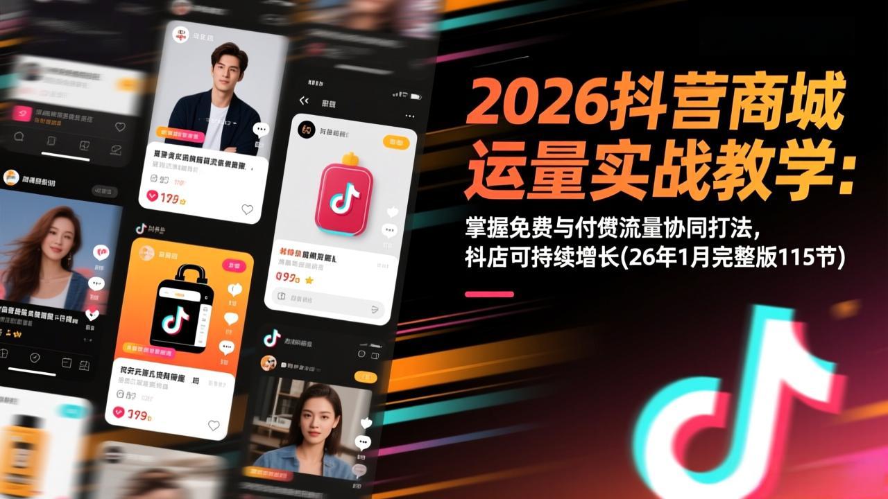 2026抖音商城运营实战教学：掌握免费与付费流量协同打法，抖店可持续增长(26年1月完整版115节-日入300副业网