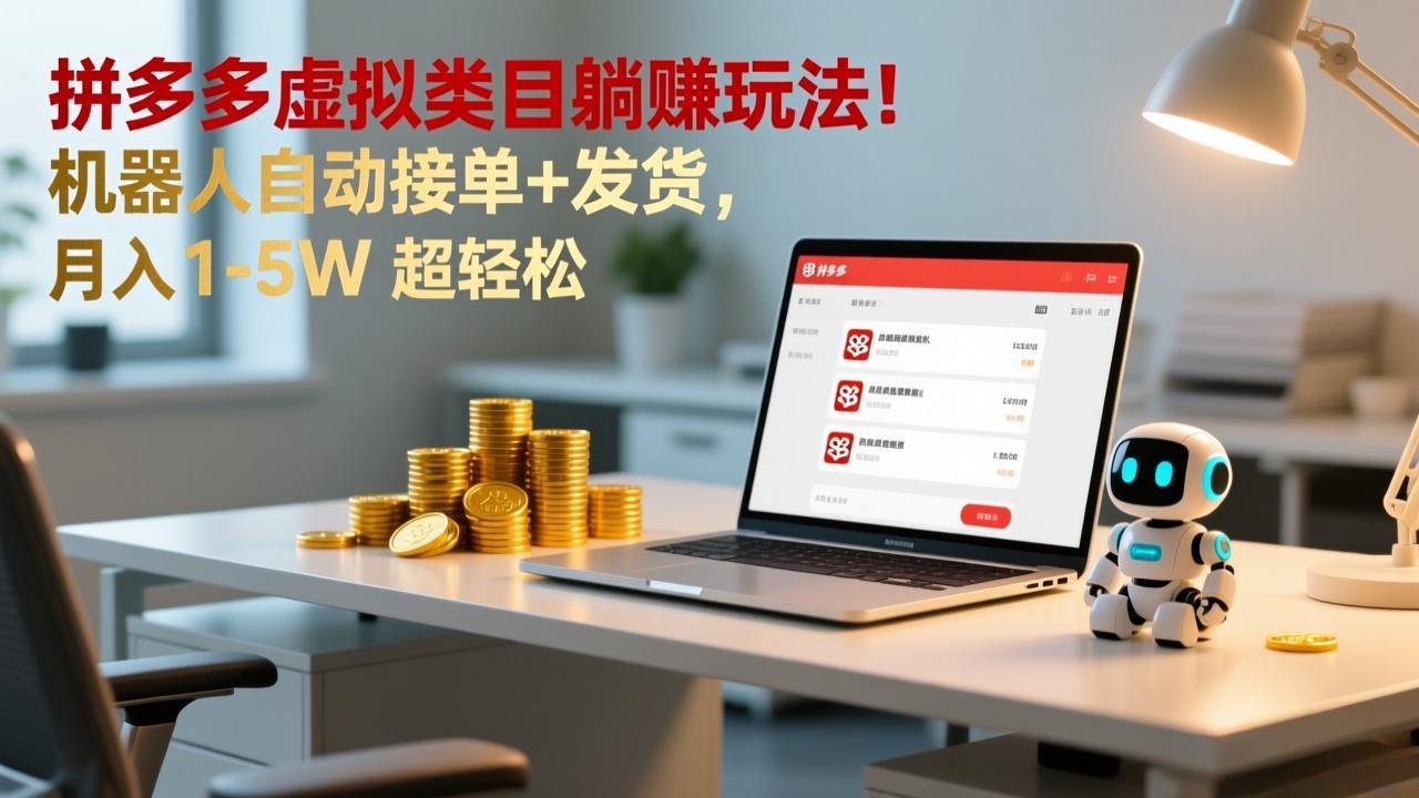多多虚拟类目躺赚玩法！机器人自动接单+发货，月入 1-5W 超轻松-好学创业资源