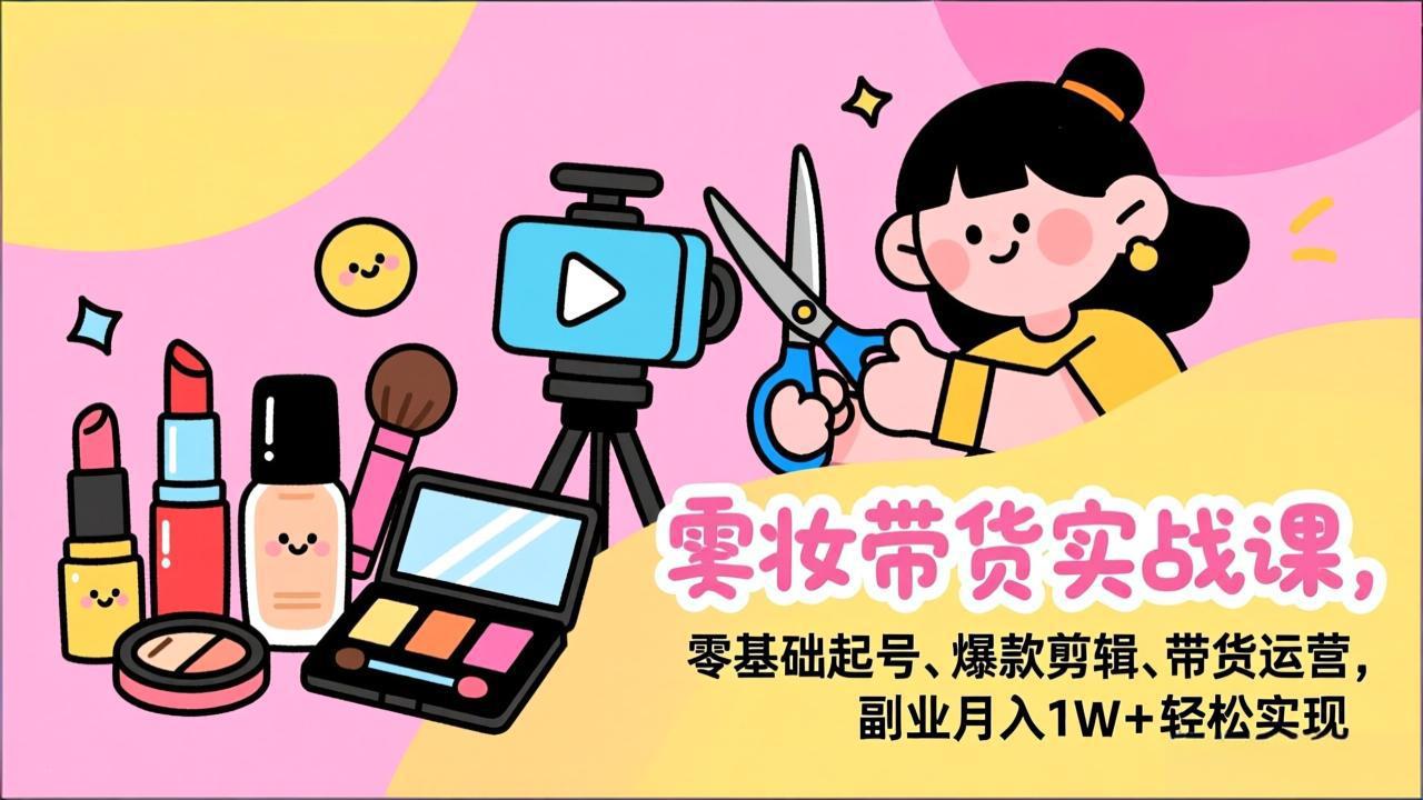 美妆带货实战课，零基础起号、爆款剪辑、带货运营，副业月入1W+轻松实现-好学创业资源
