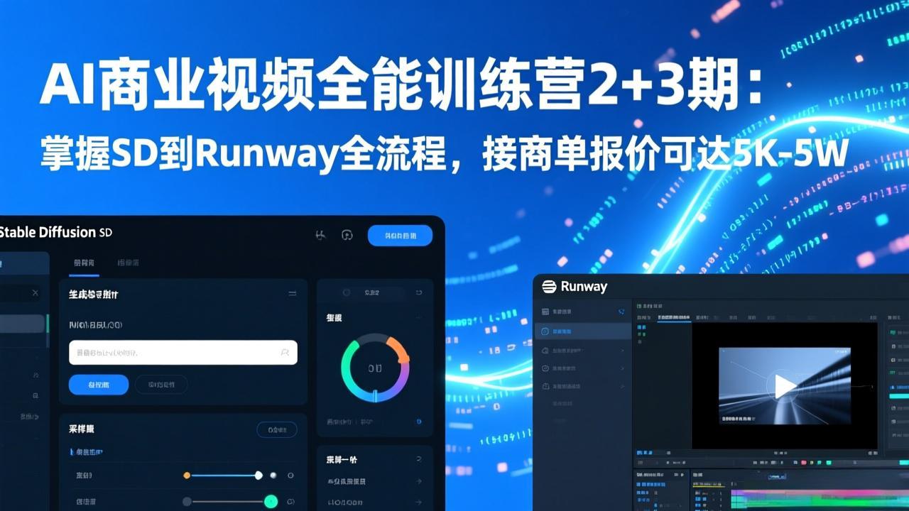 AI商业视频全能训练营2+3期:掌握SD到Runway全流程,接商单报价可达5K-5W-摇钱树