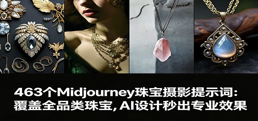 463个Midjourney珠宝摄影提示词:覆盖全品类珠宝,AI设计秒出专业效果-摇钱树