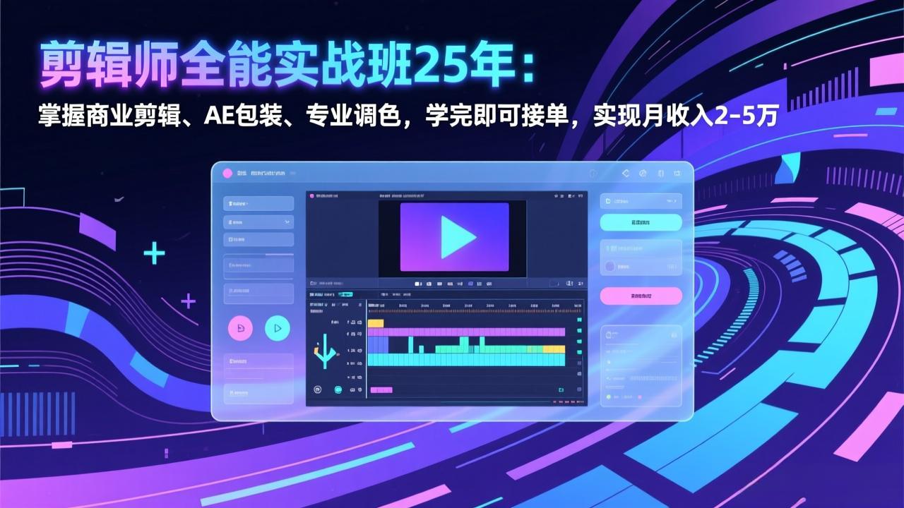 剪辑师全能实战班25年：掌握商业剪辑、AE包装、专业调色，学完即可接单，实现月收入2-5万-摇钱树