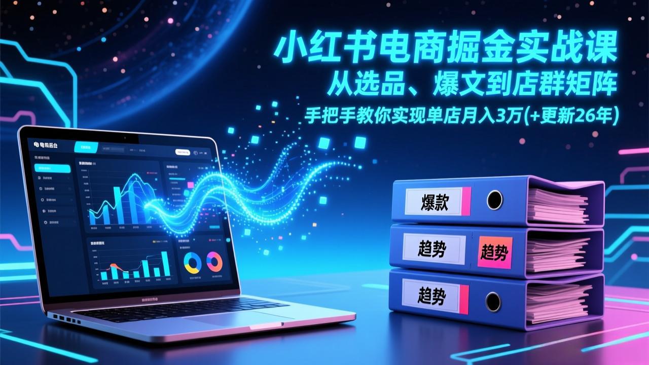小红书电商掘金实战课，从选品、爆文到店群矩阵，手把手教你实现单店月入3万+(更新26年-摇钱树
