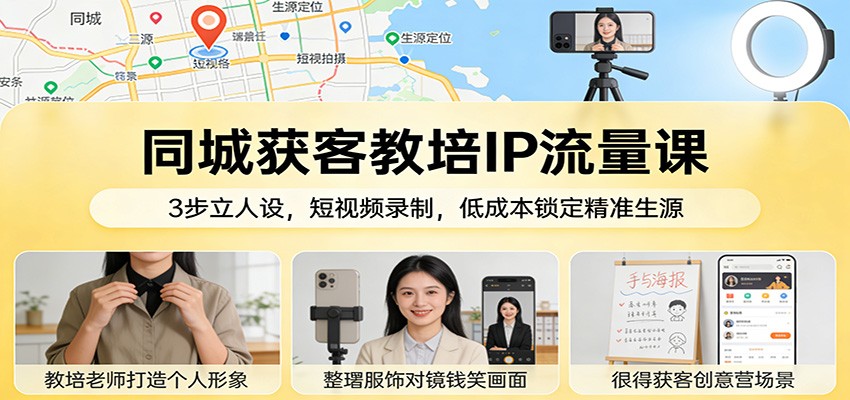 同城获客教培IP流量课：3步立人设，短视频录制，低成本锁定精准生源-摇钱树