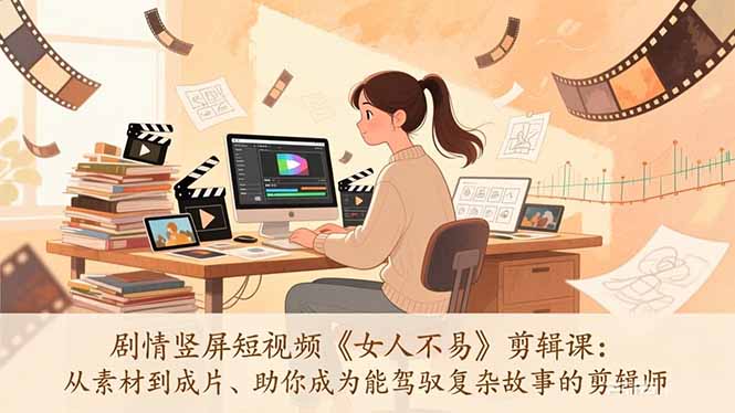 剧情竖屏短视频《女人不易》剪辑课：从素材到成片、助你成为能驾驭复杂故事的剪辑师-摇钱树