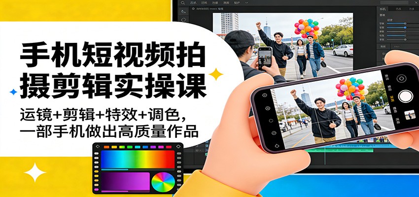 手机短视频拍摄剪辑实操课：运镜+剪辑+特效+调色，一部手机做出高质量作品-摇钱树
