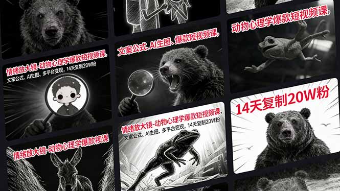 情绪放大镜-动物心理学爆款短视频课，文案公式、AI生图、多平台变现，14天复制20W粉-摇钱树