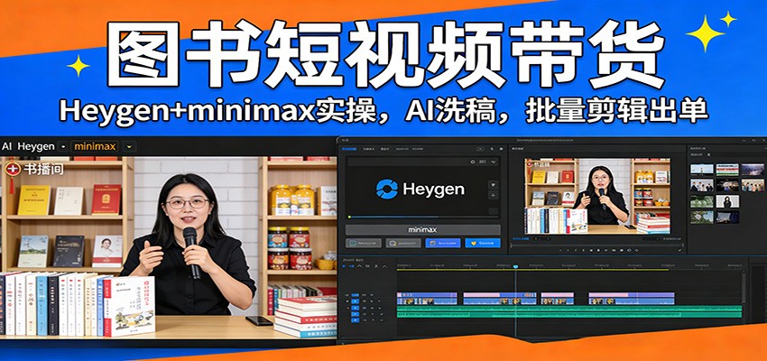 图书短视频带货：Heygen+minimax实操，AI洗稿 ，批量剪辑出单-摇钱树
