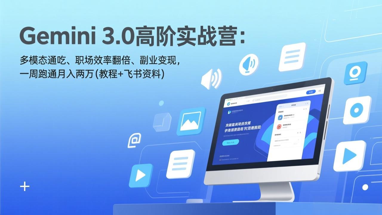 Gemini 3.0高阶实战营：多模态通吃、职场效率翻倍、副业变现，一周跑通月入两万(教程+飞书资料-摇钱树
