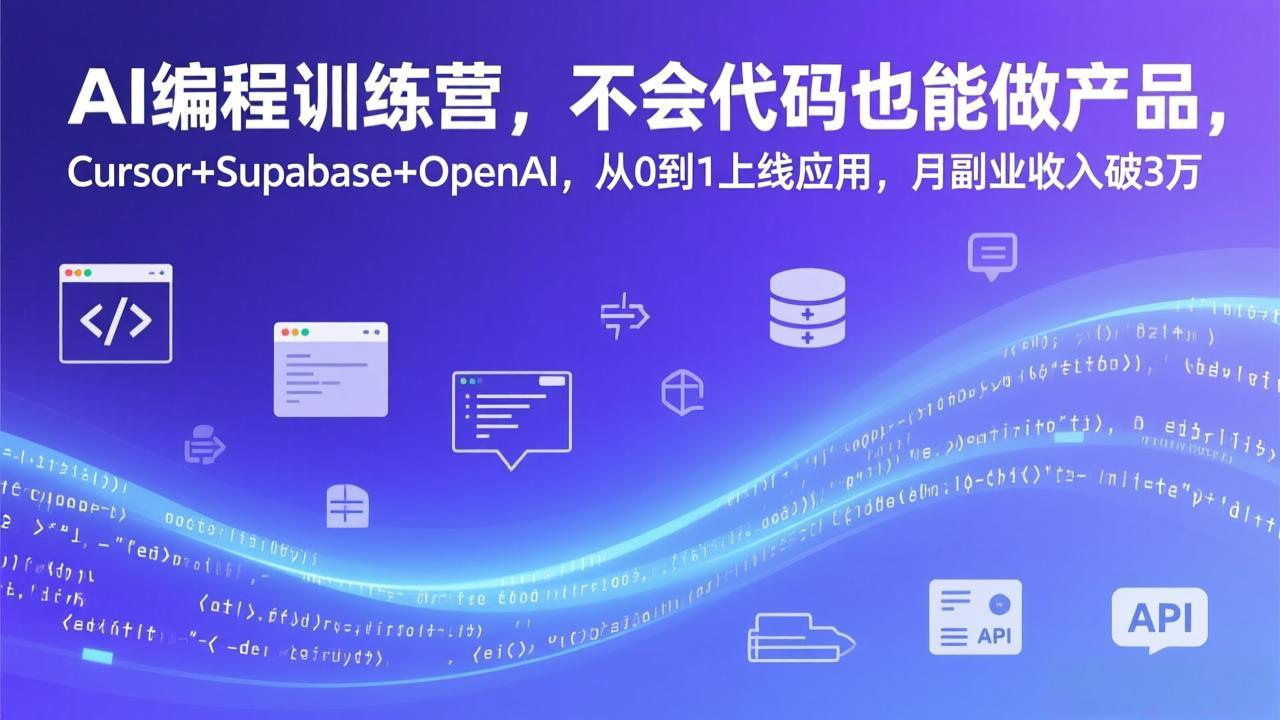 AI编程训练营，不会代码也能做产品，Cursor+Supabase+OpenAI，从0到1上线应用，月副业收入破3万-摇钱树