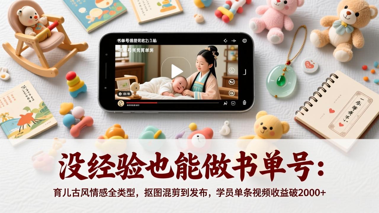 没经验也能做书单号：育儿古风情感全类型，抠图混剪到发布，学员单条视频收益破2000+-摇钱树