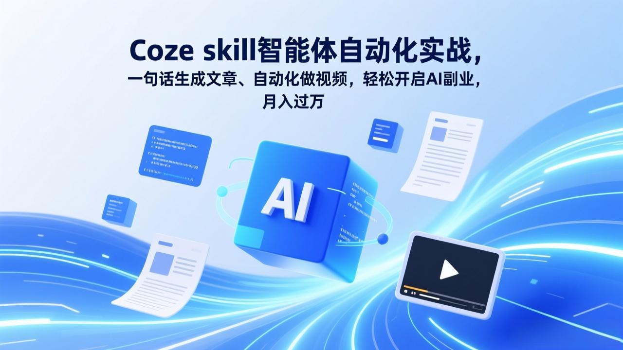 Coze skill智能体自动化实战，一句话生成文章、自动化做视频，轻松开启AI副业，月入过万-摇钱树