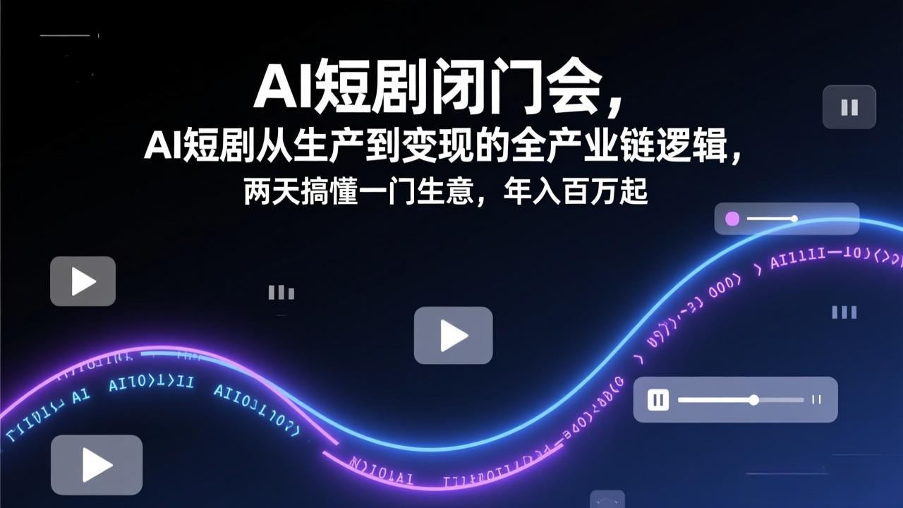 AI短剧闭门会，AI短剧从生产到变现的全产业链逻辑，两天搞懂一门生意，年入百万起-摇钱树