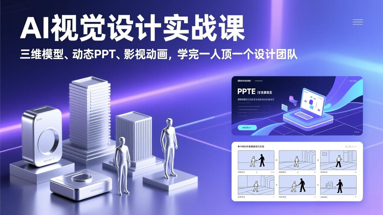 AI视觉设计实战课，三维模型、动态PPT、影视动画，学完一人顶一个设计团队-摇钱树