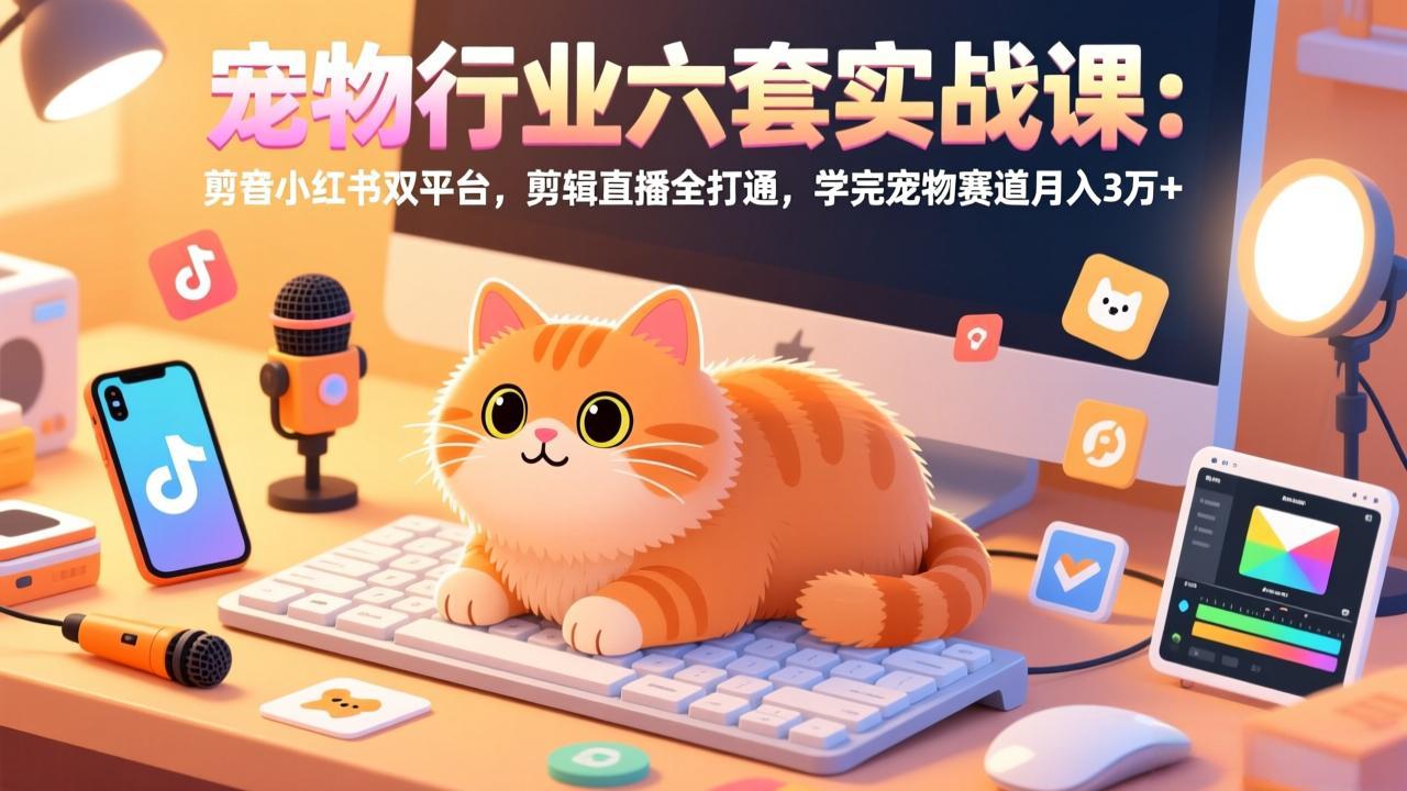 宠物行业六套实战课：抖音小红书双平台，剪辑直播全打通，学完宠物赛道月入3万+-摇钱树