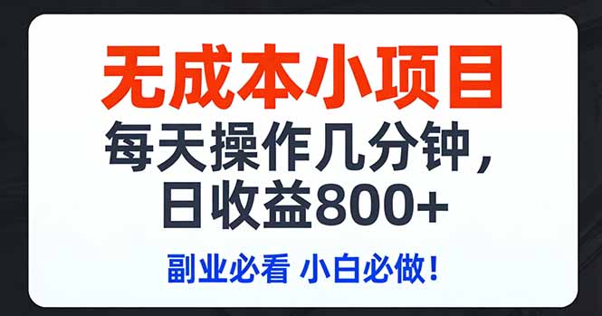 无成本小项目,每天操作几分钟,日收益800+ 副业必看 小白必做！-摇钱述