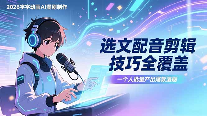 2026字字动画AI漫剧制作-1期，选文配音剪辑技巧全覆盖，一个人就能批量产出爆款漫剧-摇钱树