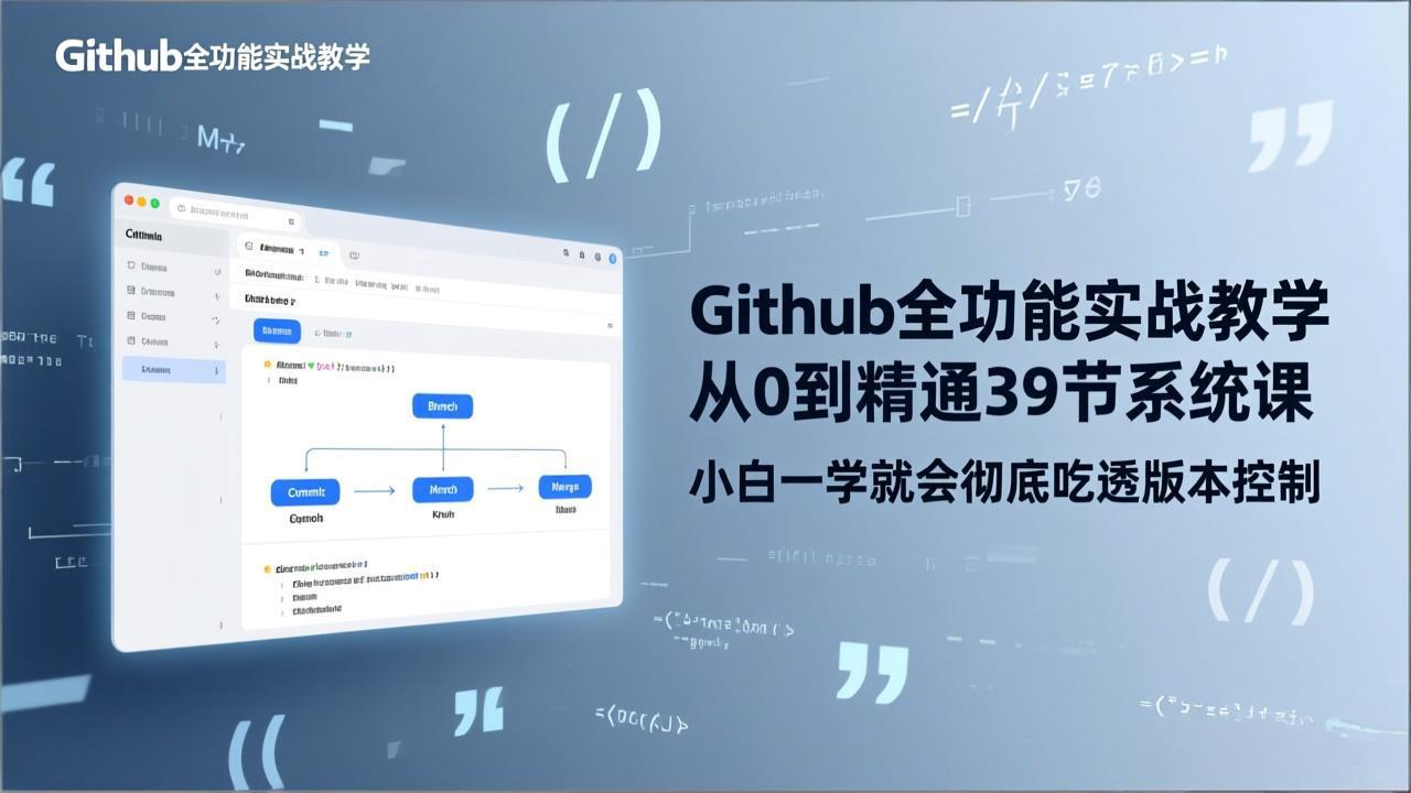 GitHub-全功能实战教学，从0到精通39节系统课，小白一学就会彻底吃透版本控制-日入300副业网