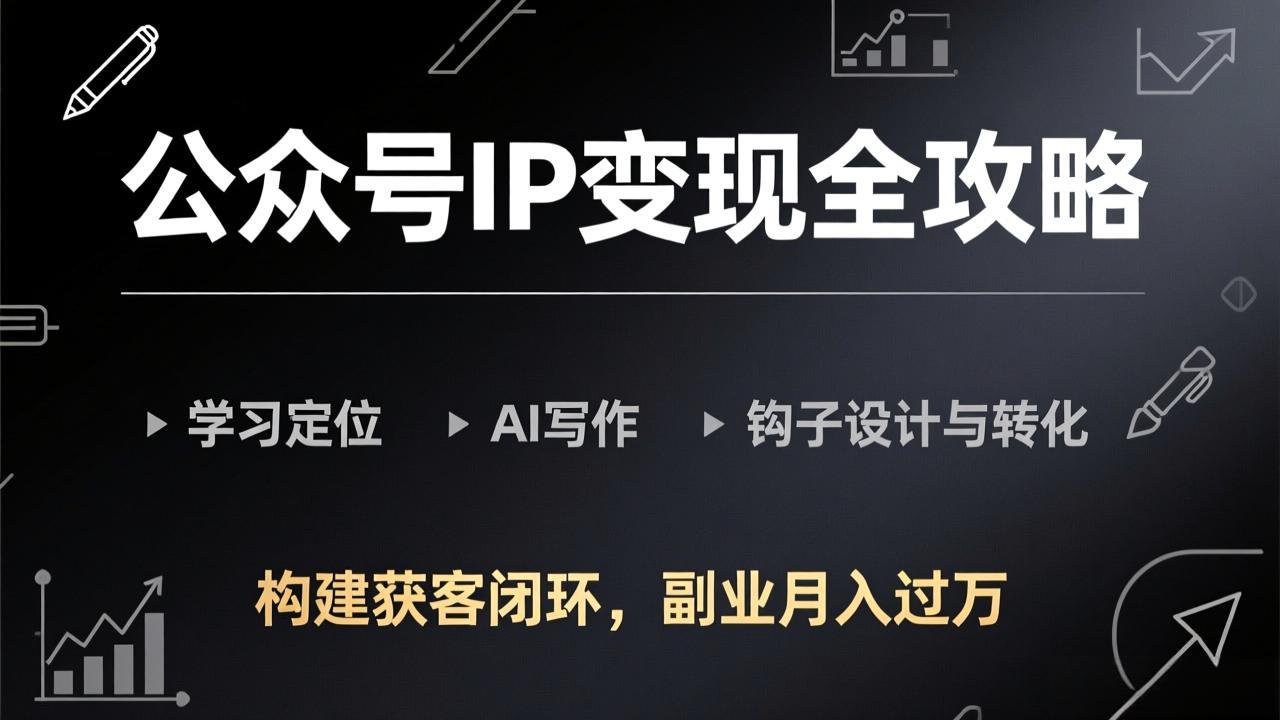 公众号IP变现全攻略-更新,学习定位、AI写作、钩子设计与转化,构建获客闭环,副业月入过万-摇钱树