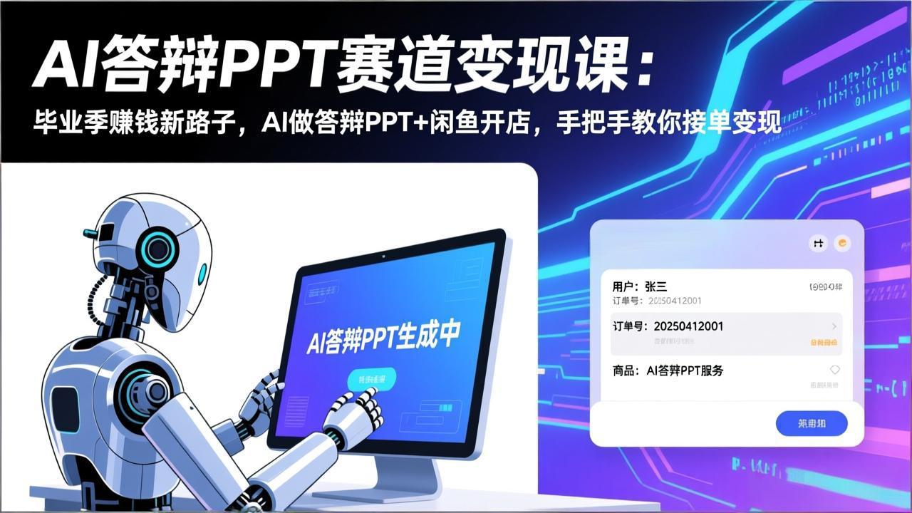 AI答辩PPT赛道变现课：毕业季赚钱新路子，AI做答辩PPT+闲鱼开店，手把手教你接单变现-摇钱树