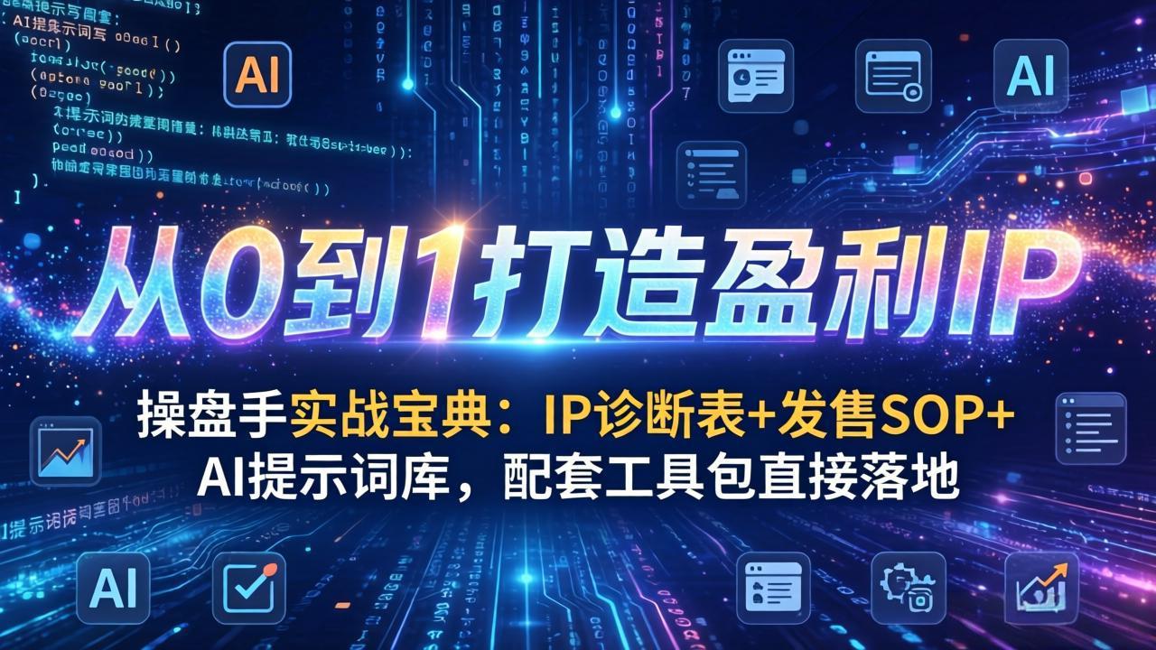 操盘手实战宝典：IP诊断表+发售SOP+AI提示词库，配套工具包直接落地，从0到1打造盈利IP-钱眼网