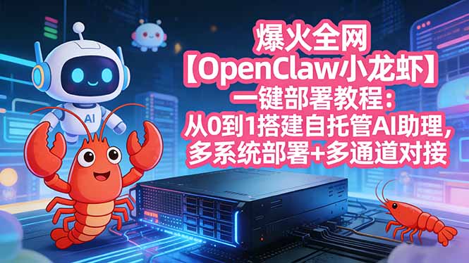 爆火全网【OpenClaw 小龙虾】一键部署教程：从0到1搭建自托管AI助理，多系统部署+多通道对接-钱眼网