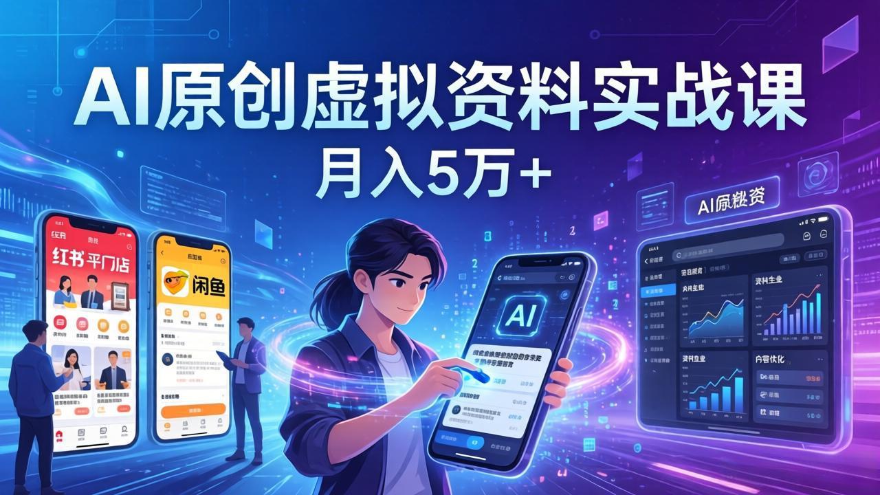 AI原创虚拟资料实战课：2026新机会，小红书闲鱼开店，普通人用AI轻松变现，月入5万+-摇钱树