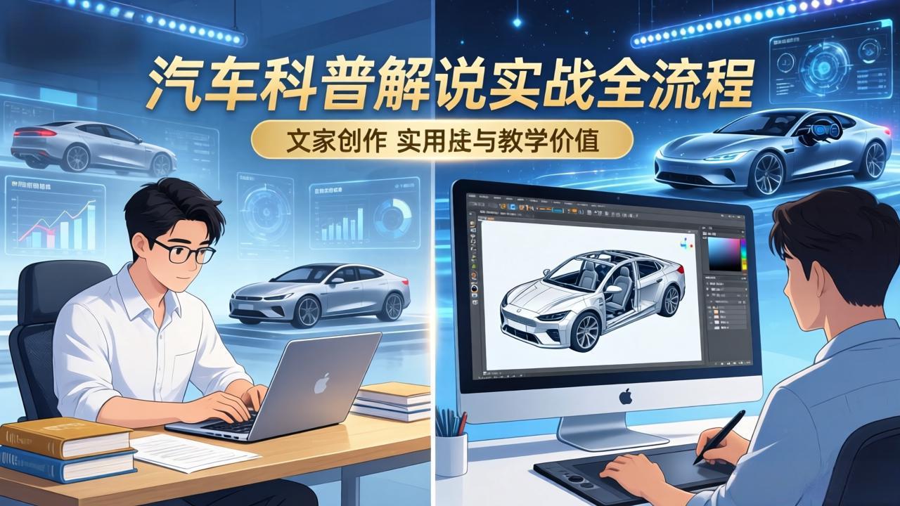 抖音汽车科普解说实战:文案+动画+画面处理+去水印全流程,打造专业汽车科普视频-摇钱树
