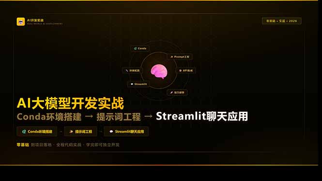 AI大模型开发实战：Conda环境搭建→提示词工程→Streamlit聊天应用，零基础到项目落地-摇钱树