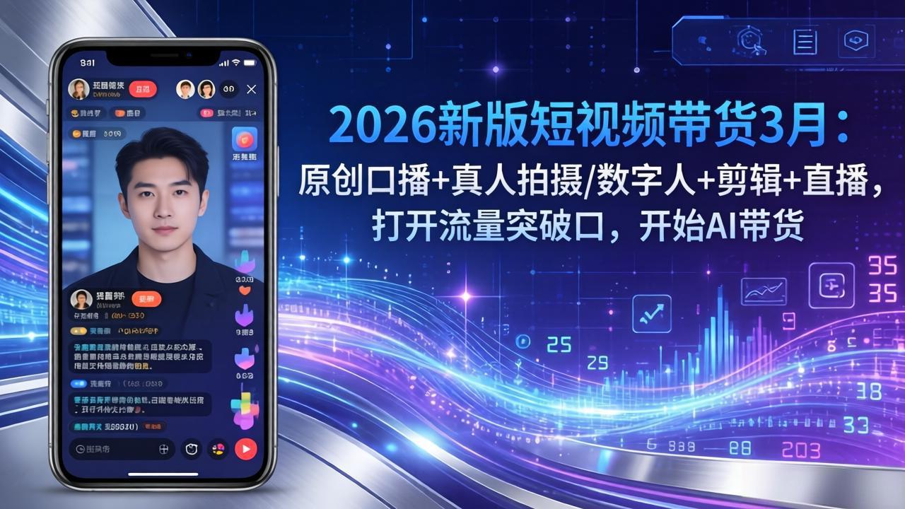 2026新版短视频带货3月：原创口播+真人拍摄/数字人+剪辑+直播，打开流量突破口，开始AI带货-摇钱树
