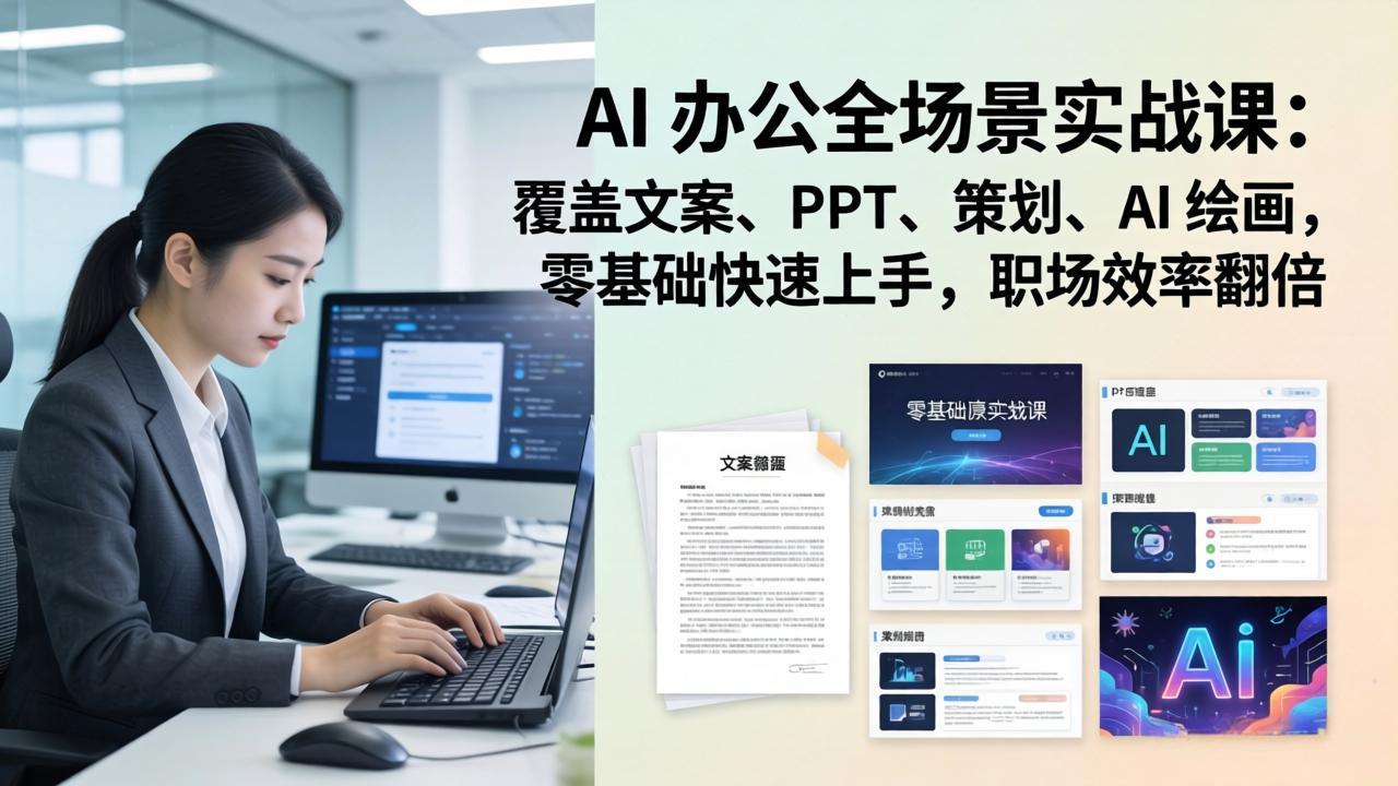AI 办公全场景实战课:覆盖文案、PPT、策划、AI 绘画,零基础快速上手,职场效率翻倍-摇钱树
