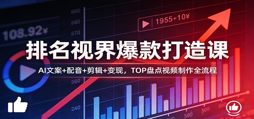 排名视界爆款打造课：AI文案+配音+剪辑+变现，TOP盘点视频制作全流程-摇钱树