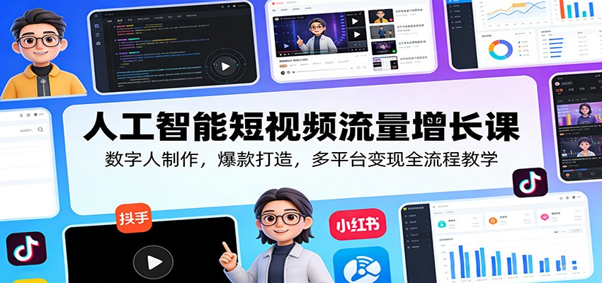 人工智能短视频流量增长课:数字人制作,爆款打造,多平台变现全流程教学-摇钱树