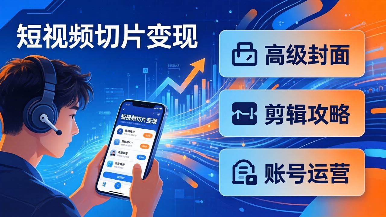 短视频切片变现速成班2.0：高级封面+剪辑攻略+账号运营，0基础小白快速入局副业-摇钱树