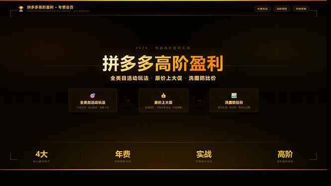 拼多多高阶盈利年费会员：全类目活动玩法、原价上大促、洗图防比价等核心盈利技术(更新26年3月-轻创驿站