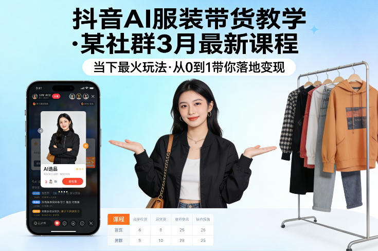 抖音AI服装带货教学,某社群3月最新课程,当下最火玩法,从0到1带你落地变现-摇钱树