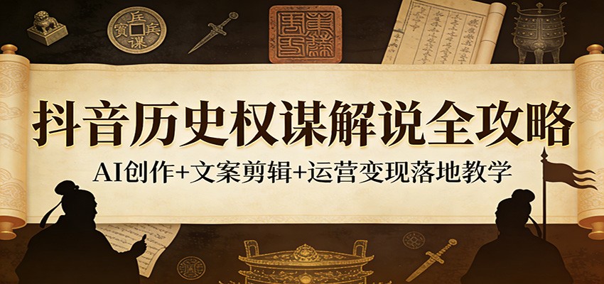 抖音历史权谋解说全攻略：AI创作+文案剪辑+运营变现落地教学-摇钱树