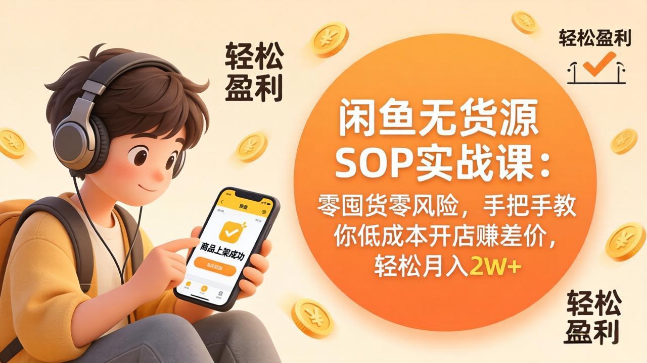 闲鱼无货源SOP实战课：零囤货零风险，手把手教你低成本开店赚差价，轻松月入2w+-摇钱树