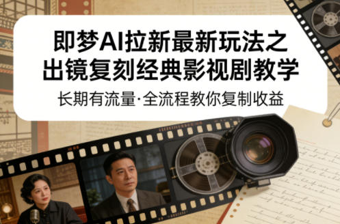 即梦AI拉新最新玩法之出镜复刻经典影视剧教学,长期有流量,全流程教你复制收益-摇钱树