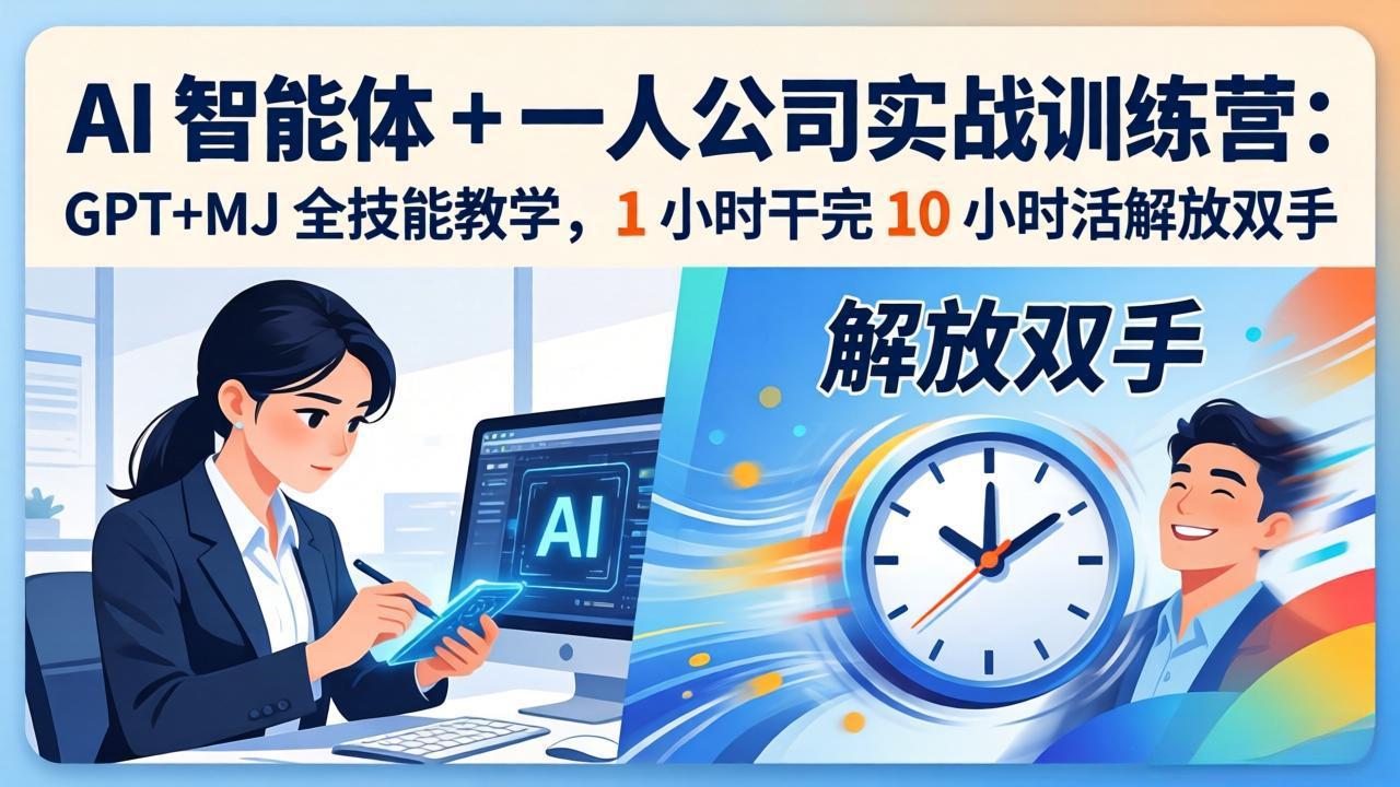 AI 智能体 + 一人公司实战训练营:GPT+MJ 全技能教学,1 小时干完 10 小时活解放双手-摇钱树