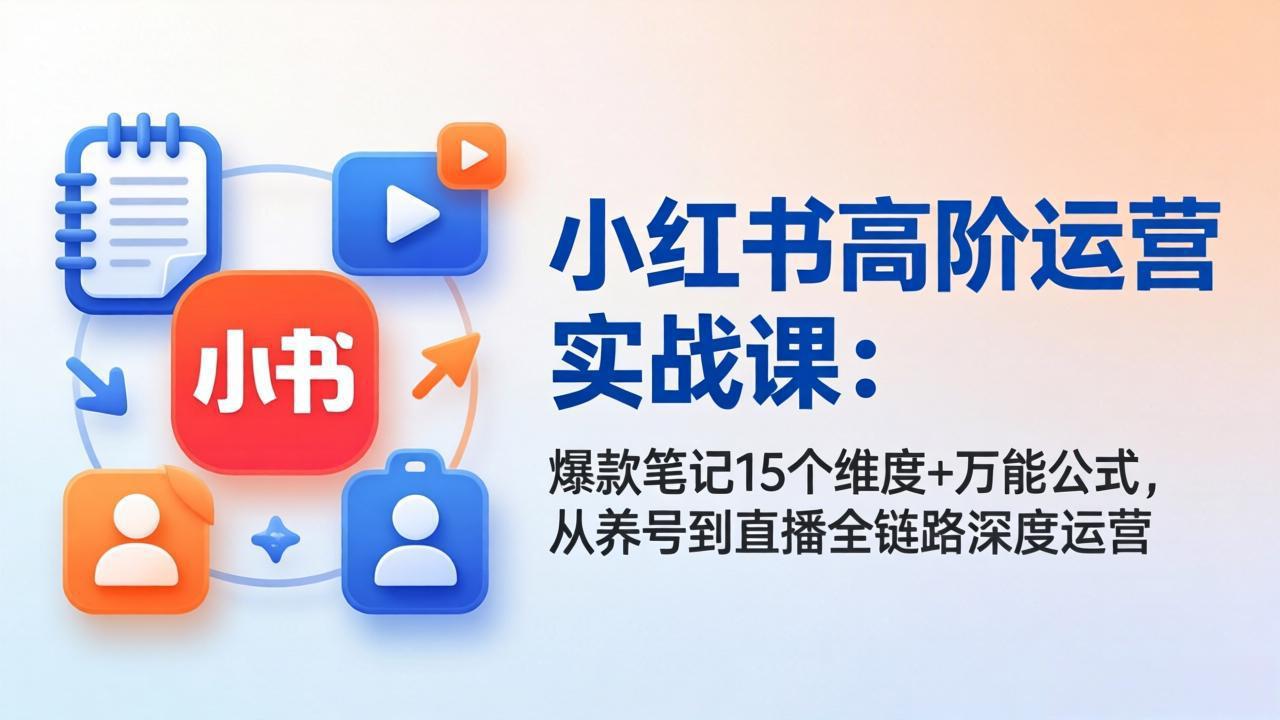 小红书高阶运营实战课:爆款笔记15个维度+万能公式,从养号到直播全链路深度运营-摇钱树